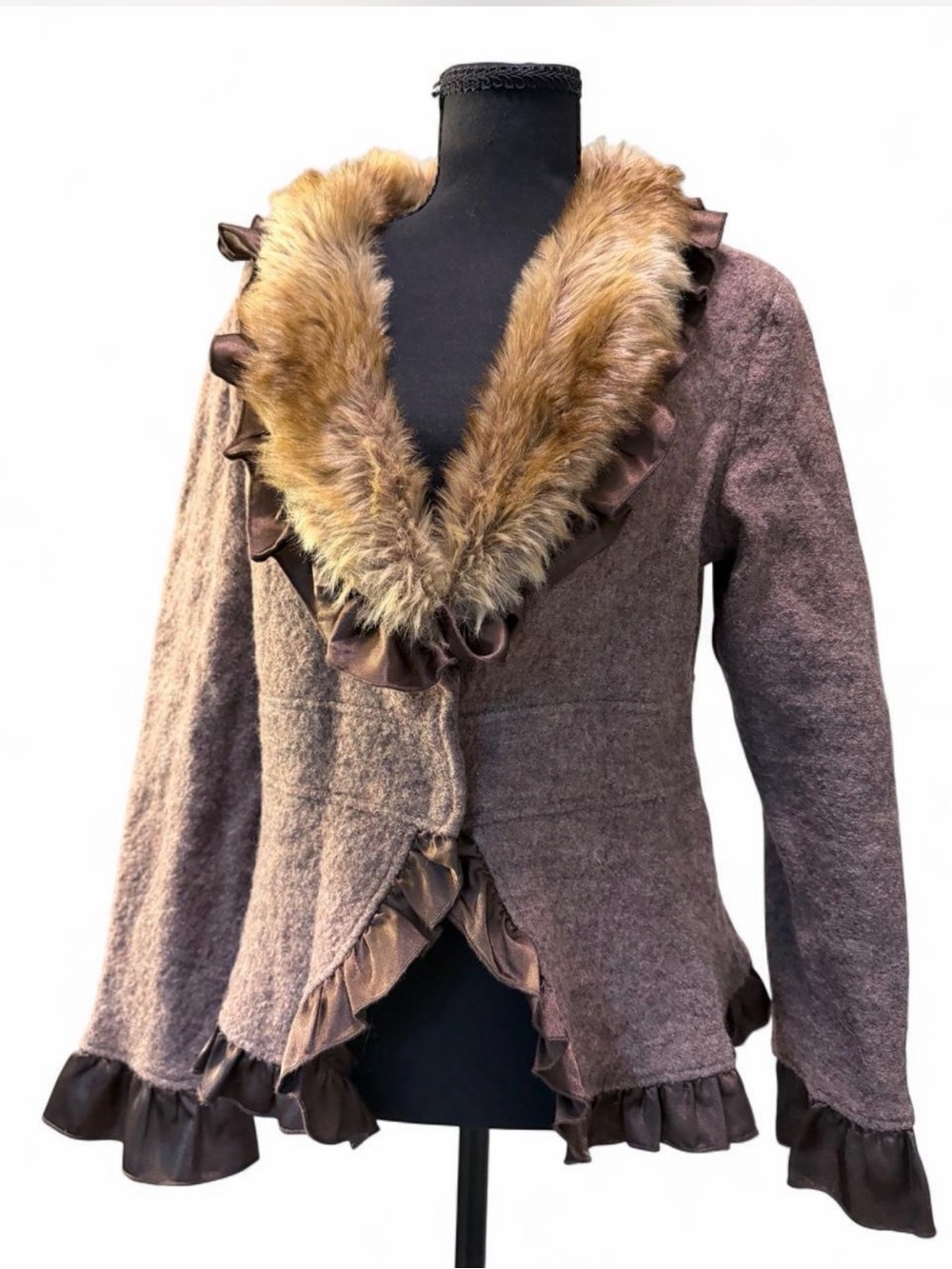 Fawn Fur Collar Peplum Coat